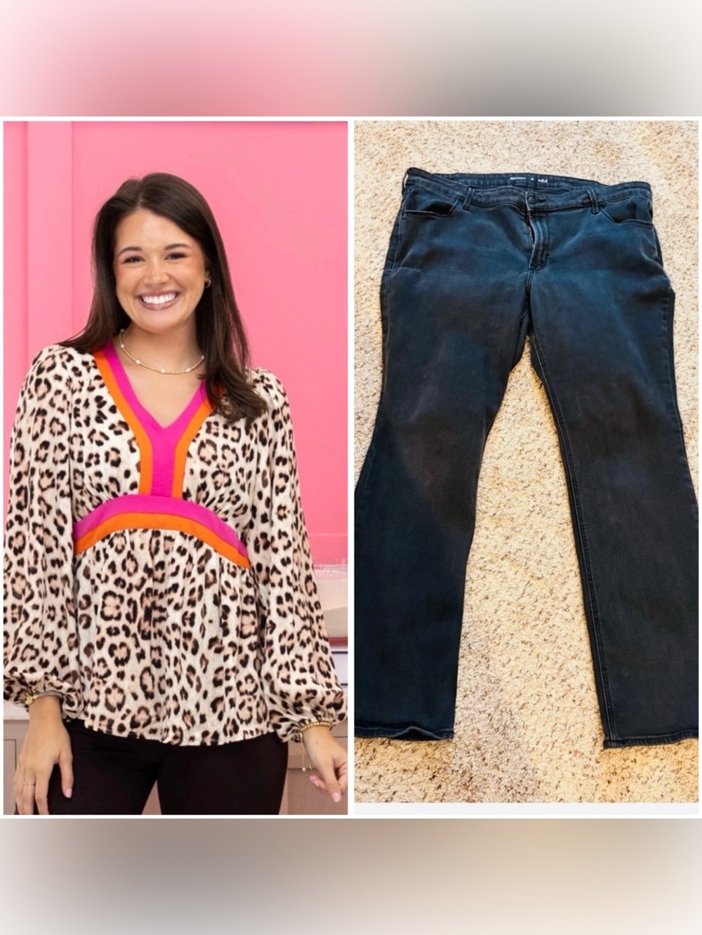 Old Navy black jeans + boutique leopard blouse
